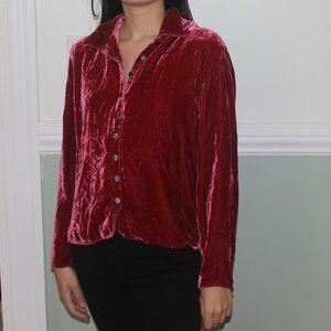 Crushed Red Velvet Button Down